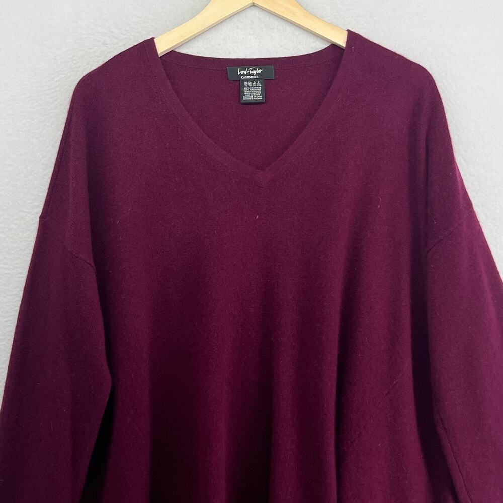 LORD & TAYLOR Sweater Womens XL Cashmere V-Neck Asymmetric Tunic Pullover Red - Picture 3 of 8